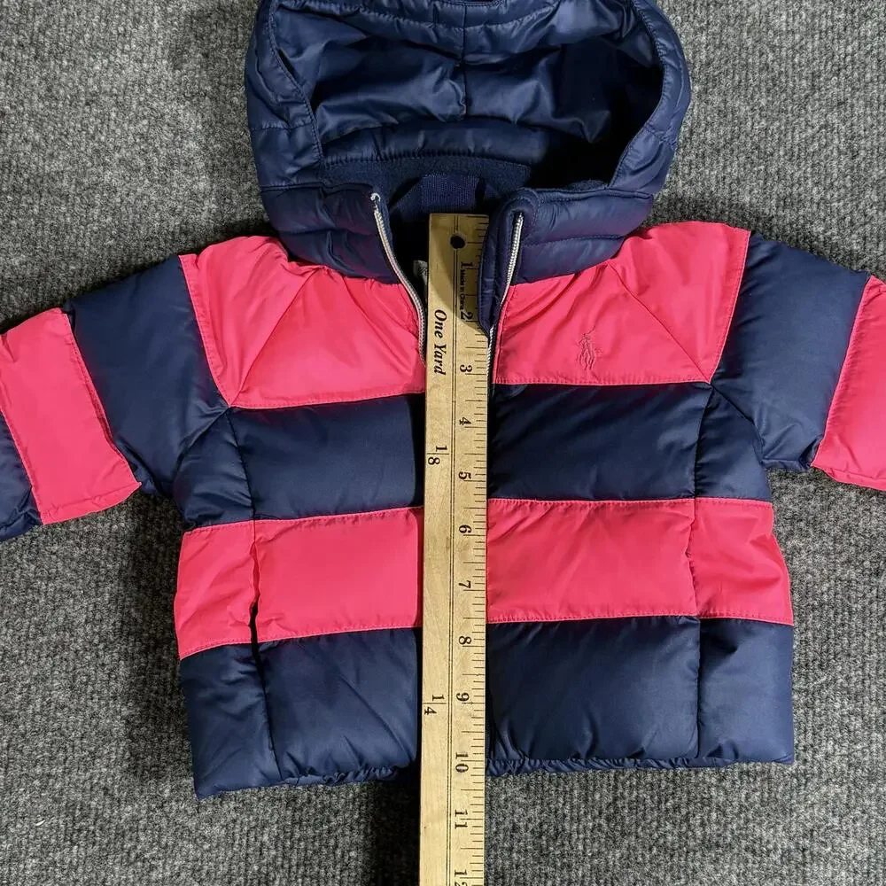 Ralph Lauren Jacket Infant Girls 3M Pink Navy Hooded Down Puffer Winter Coat